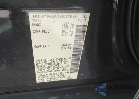 2017 Nissan Altima 2.5 Sr z USA, uszkodzony, nr VIN 1N4AL3AP0HN310646